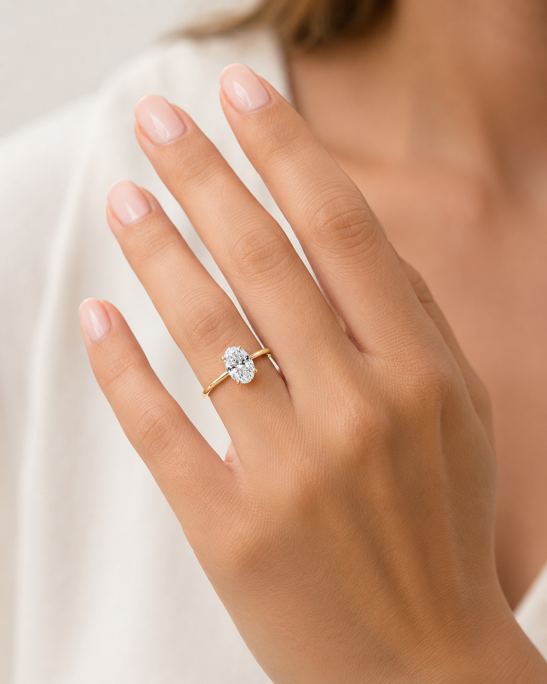 14K Oval LG Diamond Solitare Ring - 1.0TW