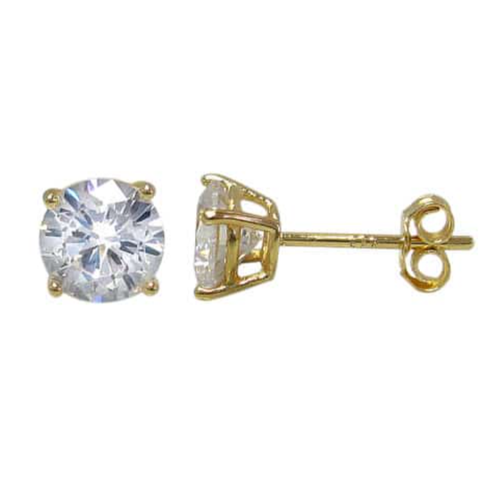 925 Sterling Silver Cubic Zirconia Stud Earrings - Round- Yellow