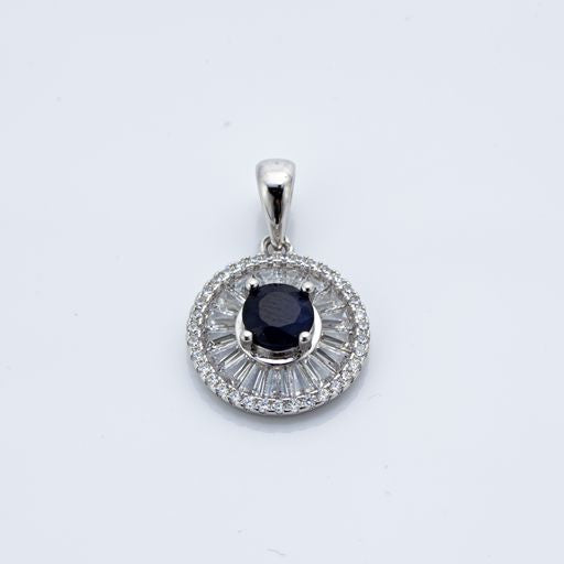 925 Sterling Silver with Genuine Sapphire and CZ Pendant