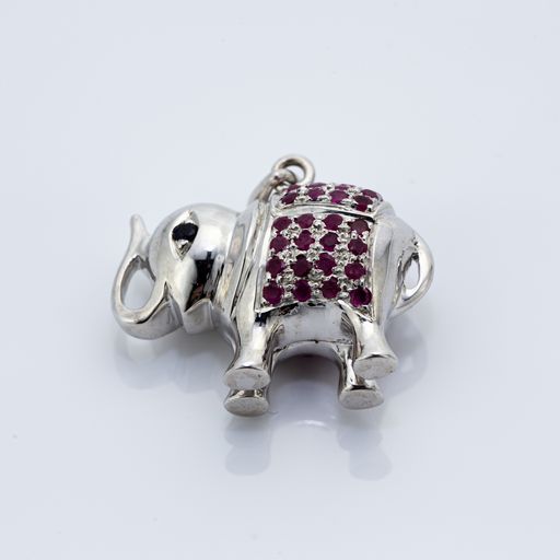 Elephant Ruby and Sapphire 925 Sterling Silver Pendant