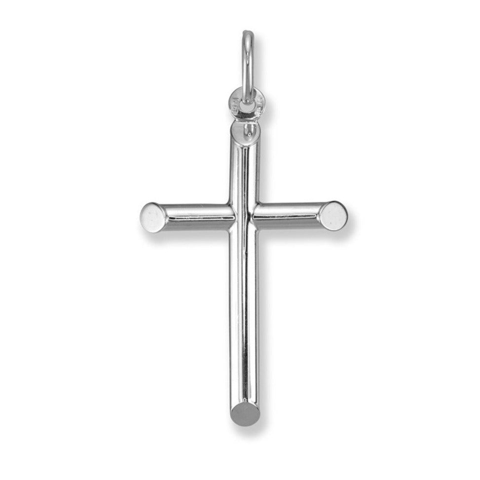 Rounded Edge White Gold Cross