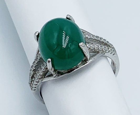 Oval Natural Jade Ring 925 Sterling Silver R - GR - 3778W