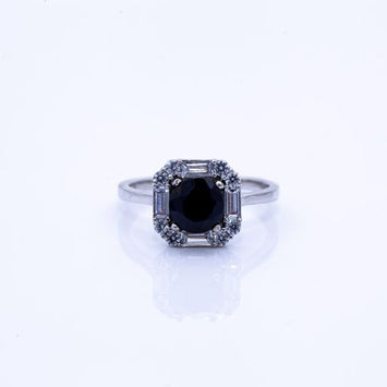 925 Sterling Silver Ring with Genuine Sapphire and CZ