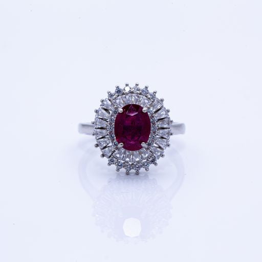 925 Sterling Silver Ring with Genuine Ruby and CZ