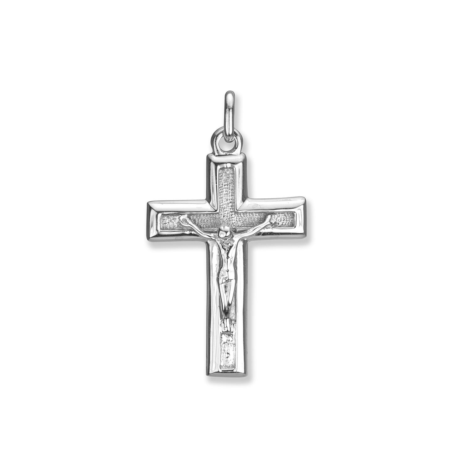 14K Rounded Edge White Gold Cross - 1606