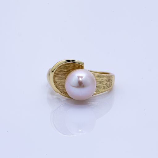 925 Sterling Silver Ring Gold plated with Pink Pearl