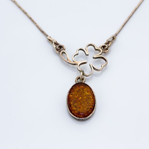 Heart Shaped and Amber Sterling Silver Necklace