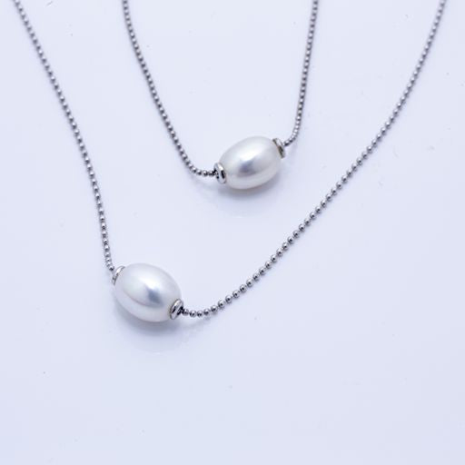 925 Sterling Silver Set - Natural Pearl Bracelet and Necklace