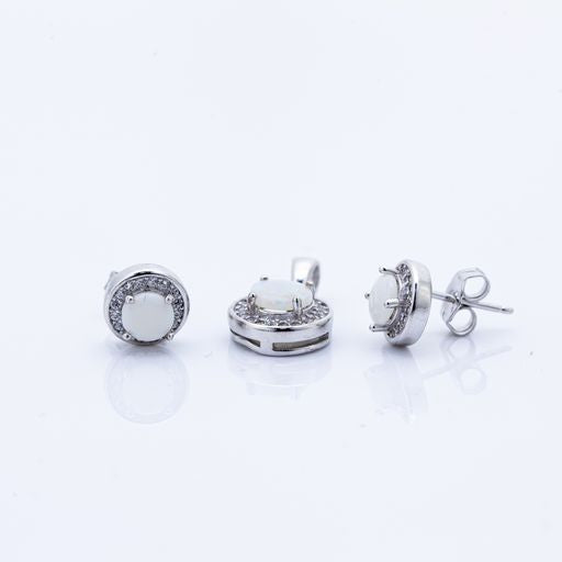 925 Sterling Silver Set - White Stone Earring and Pendant