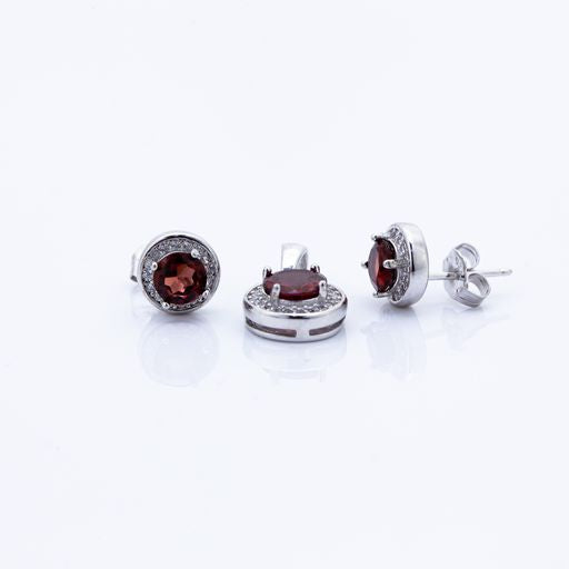 925 Sterling Silver Set - Garnet Earring and Pendant