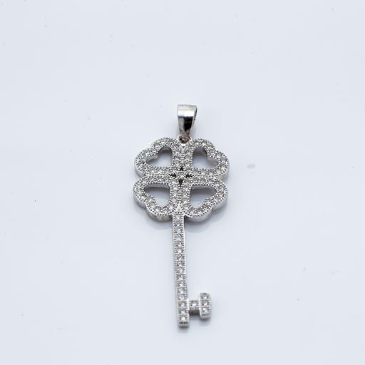 925 Sterling Silver Heart Key Pendant with CZ