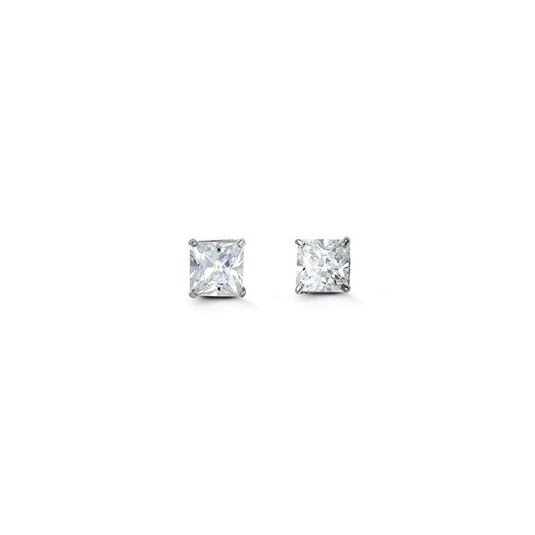 925 Sterling Silver Cubic Zirconia Stud Earrings - Square