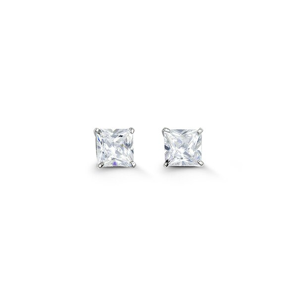 925 Sterling Silver Cubic Zirconia Stud Earrings - Square