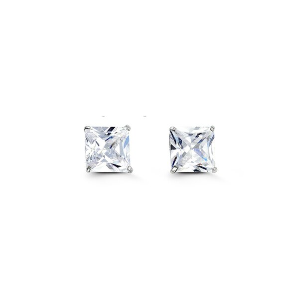 925 Sterling Silver Cubic Zirconia Stud Earrings - Square