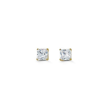 10K Yellow Gold Cubic Zirconia Stud Earrings - Square