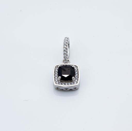 925 Sterling Silver Square Genuine Sapphire / CZ Pendant