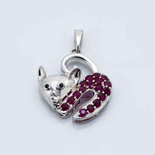 925 Sterling Silver Cat Genuine  Ruby Pendant