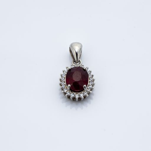 925 Sterling Silver Oval Genuine Ruby Pendant