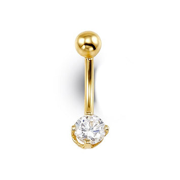 14K Yellow Gold with CZ Belly Ring  Blossoms 7023