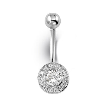 14K White Gold with CZ Belly Ring Blossoms 7030