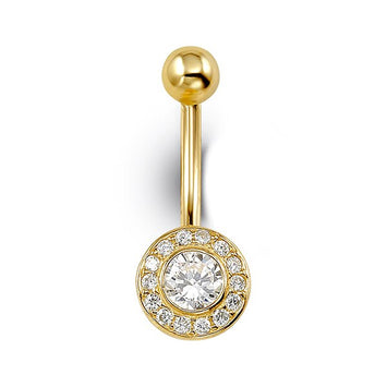 14K Yellow Gold with CZ Belly Ring - Blossoms 7029