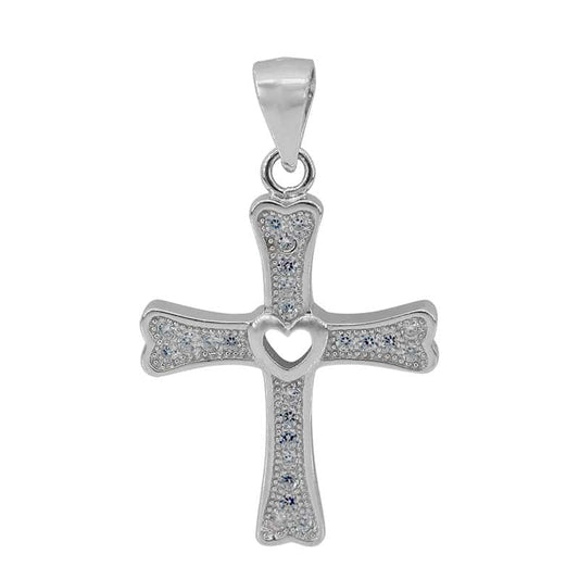 925 Sterling Silver Cross Pendant with CZ - CHCZ517 White