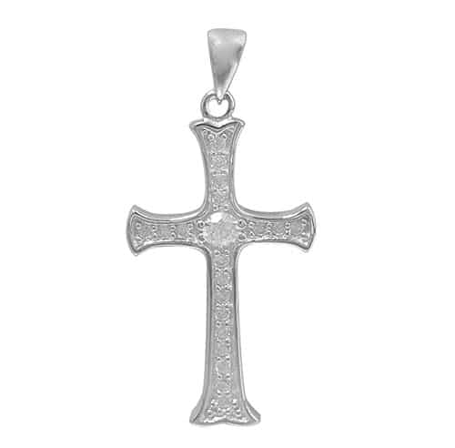 925 Sterling Silver Cross Pendant with CZ - CHCZ579 White