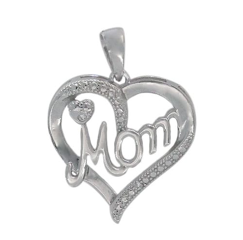 925 Sterling Silver Heart Shape MOM Pendant-CHCZ1900-1