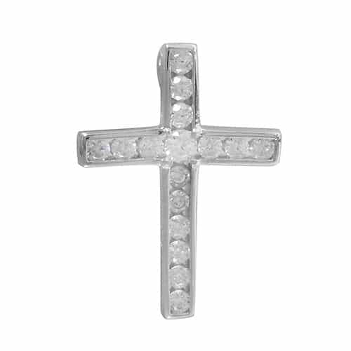 925 Sterling Silver Cross Pendant with CZ - CHCZ2208 White