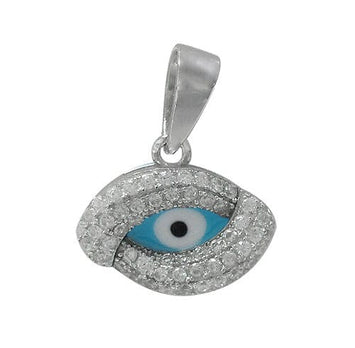 925 Sterling Silver Evil Eye Pendant with Stone CHCZ0300-LTBLUE