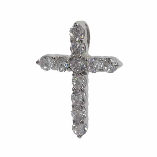 925 Sterling Silver Cross Pendant with CZ - CHCZ0566 White