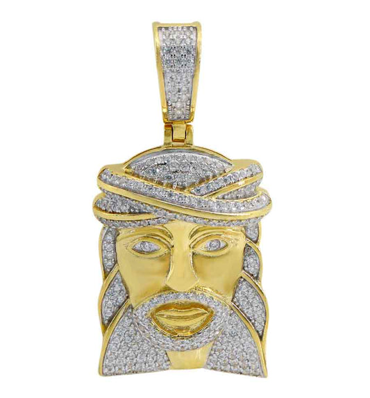 925 Sterling Silver Jesus Face Pendant with CZ-CHCZ7060G