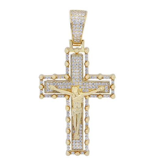 925 Sterling Silver Cross Gold Pendant with CZ-CHCZ7097 GOLD