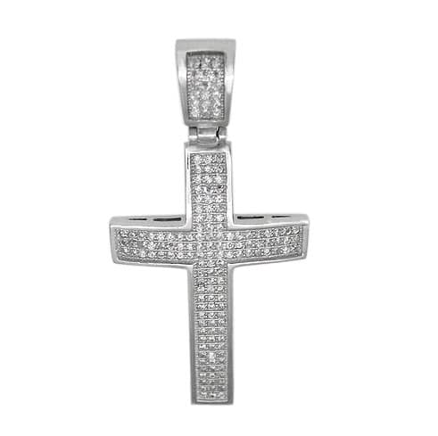 925 Sterling Silver Cross Pendant with CZ - CHCZ7111 White