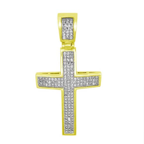 925 Sterling Silver Cross Pendant with CZ - CHCZ7111 Gold