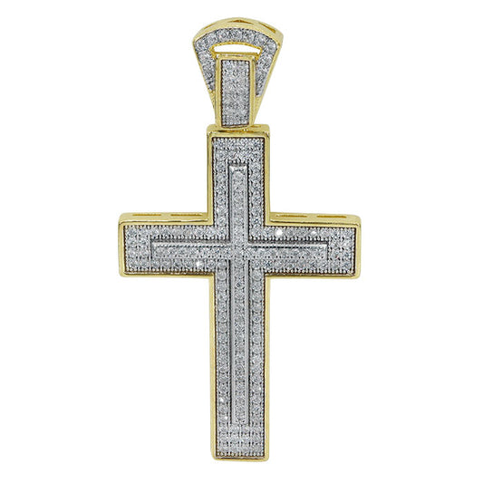 925 Sterling Silver Cross Gold Pendant with CZ-CHCZ7116 GOLD