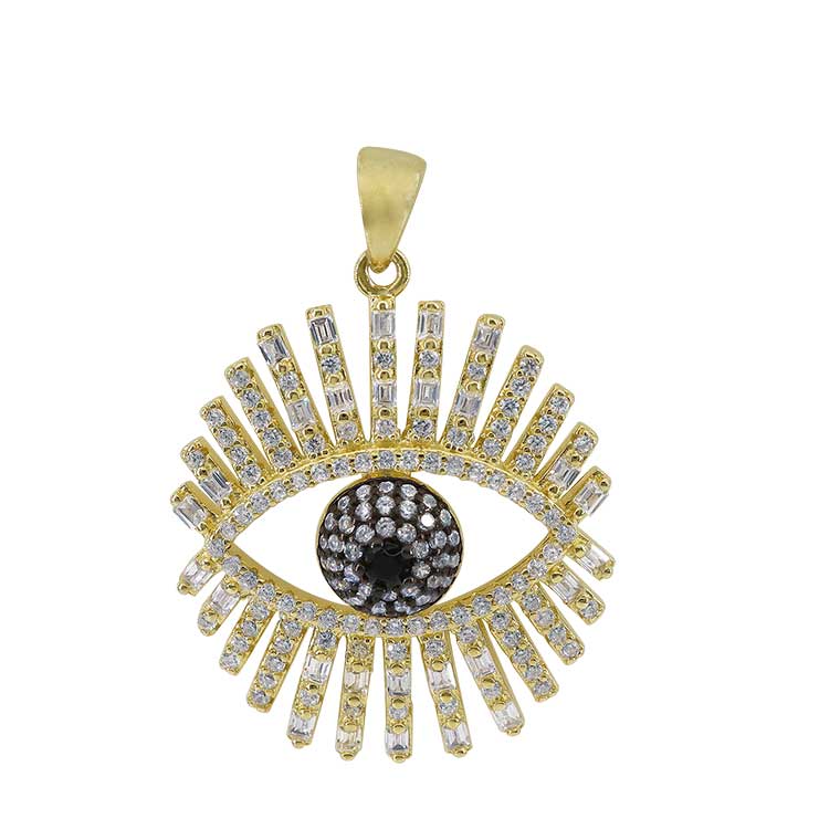 925 Sterling Silver Evil Eye Pendant with CZ-CHCZ7122-2GOLD