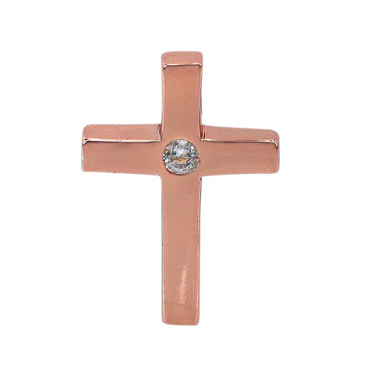 925 Sterling Silver Cross Pendant with CZ - CHCZ7151 Rose