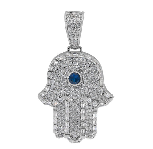 925 Sterling Silver Hamsa Pendant with CZ-CHCZ7183-1