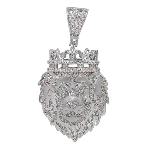 925 Sterling Silver Lion Head Pendant with CZ-CHCZ7227-RH