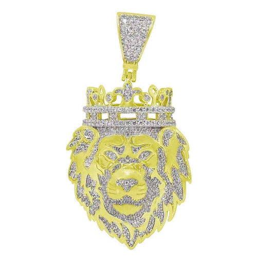 925 Sterling Silver Lion Head Pendant with CZ-CHCZ7227