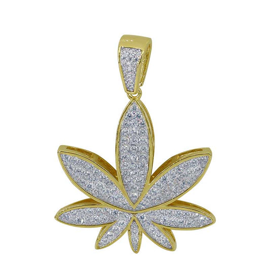 925 Sterling Silver Marijuana Leaf Pendant with CZ-CHCZ7232