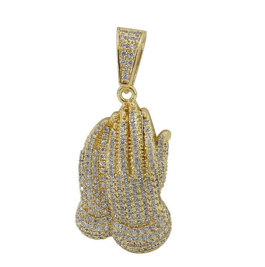 925 Sterling Silver Praying Hand Pendant with CZ-CHCZ7238-GOLD