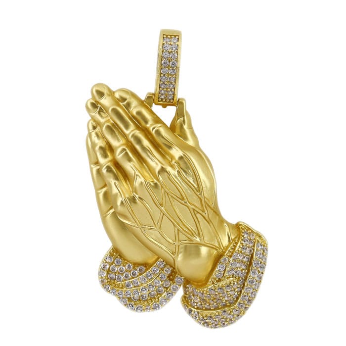 925 Sterling Silver Praying Hand Pendant with CZ-CHCZ7239-GOLD