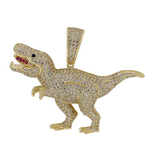 925 Sterling Silver Dinosaur Pendant with CZ-CHCZ7242-GOLD