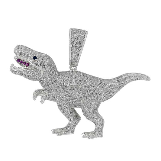 925 Sterling Silver T-Rex Dinosaur Pendant with CZ-CHCZ7242-RH