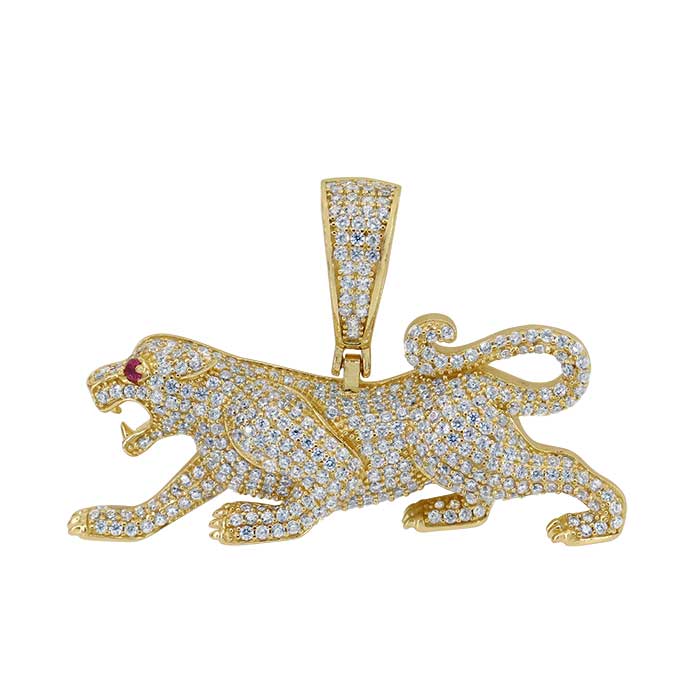 925 Sterling Silver Panther Pendant with CZ-CHCZ7243-GOLD