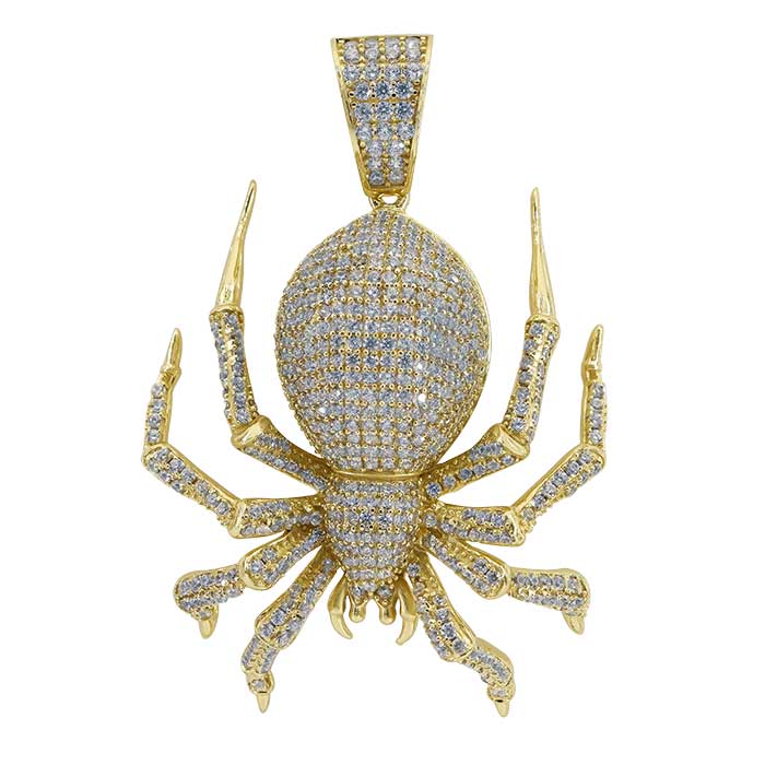 925 Sterling Silver Spider Pendant with CZ-CHCZ7247-GOLD