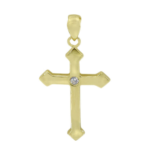 925 Sterling Silver Cross Gold Pendant with CZ-CHCZ7079 GOLD