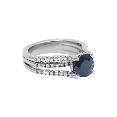 Safir dhe diamant blu klasik 14K